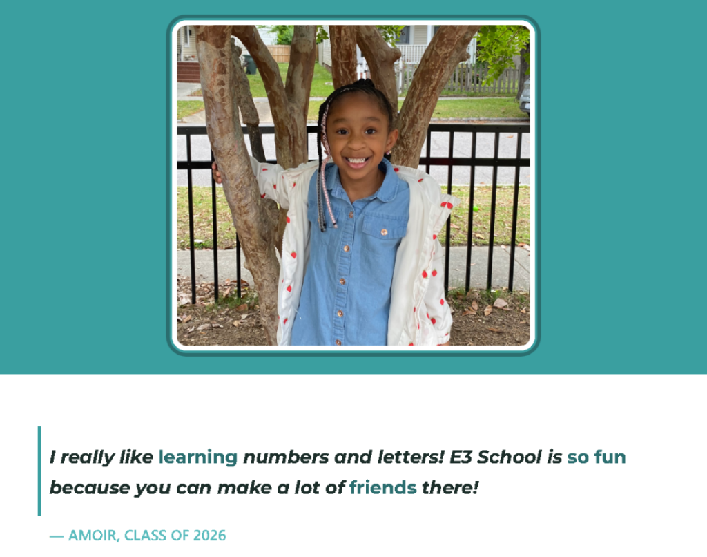 E3 School 2026 Graduate photo and quote