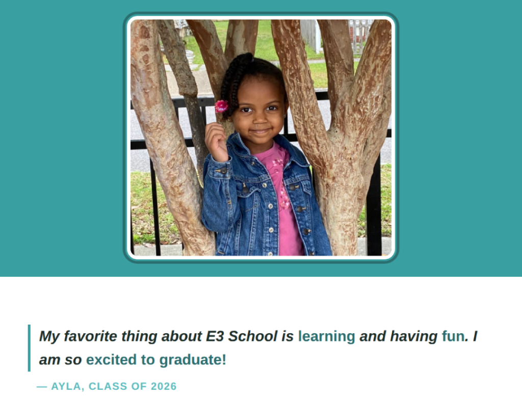 E3 School 2026 Graduate photo and quote
